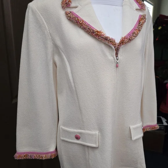 St John Chic Cream Cardigan with Pink Accents